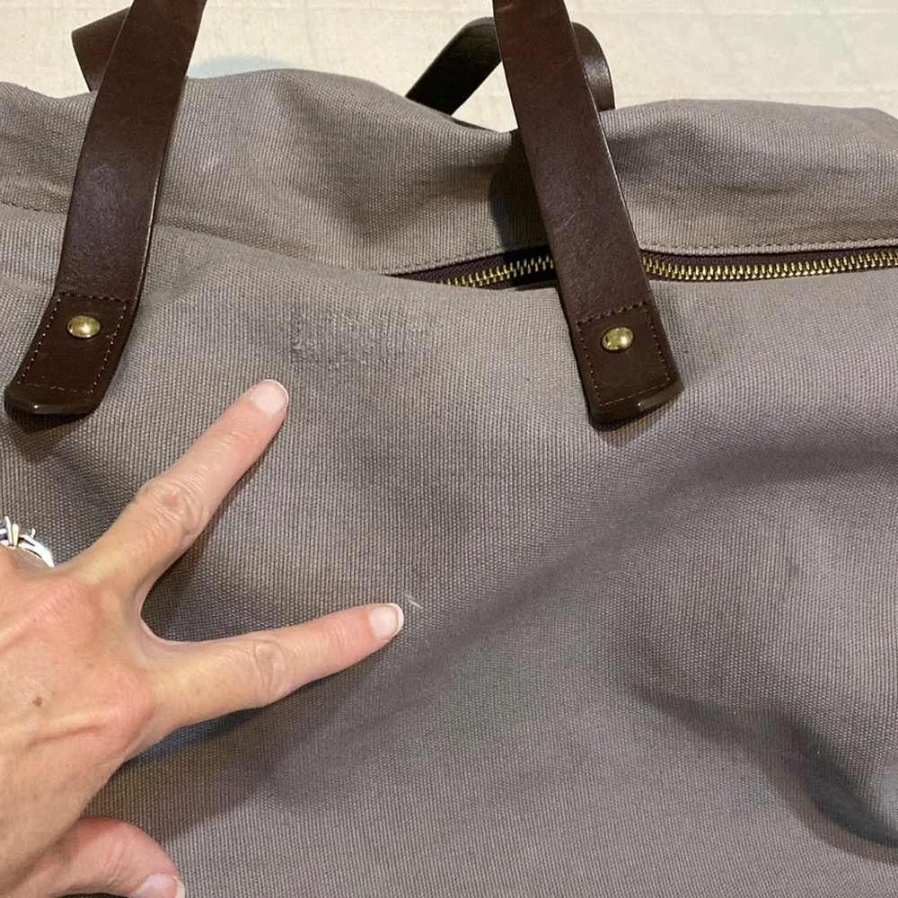 Cuyana Gray Canvas and Brown Leather Overnight Bag